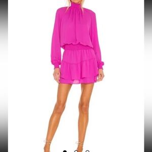 Krisa Turtleneck Ruffle Mini Dress Pink Long Sleeve Tiered Dress Small
